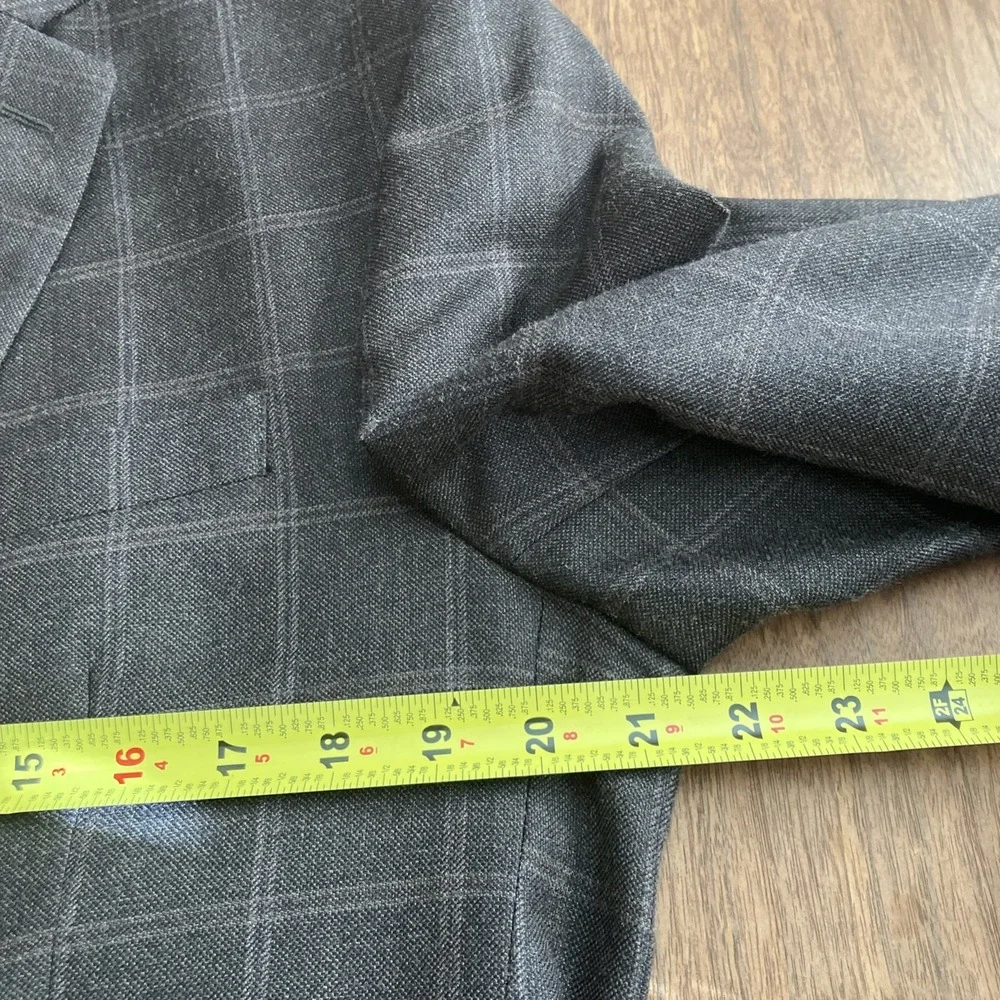 Men's Silk Wool Blazer Sport Coat Brown Windowpane Plaid 42R Farm Bureau‎